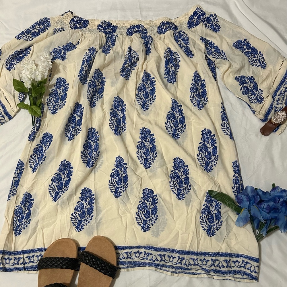 Kori America Women’s Off the Shoulder Blue Floral Print Mini Dress
